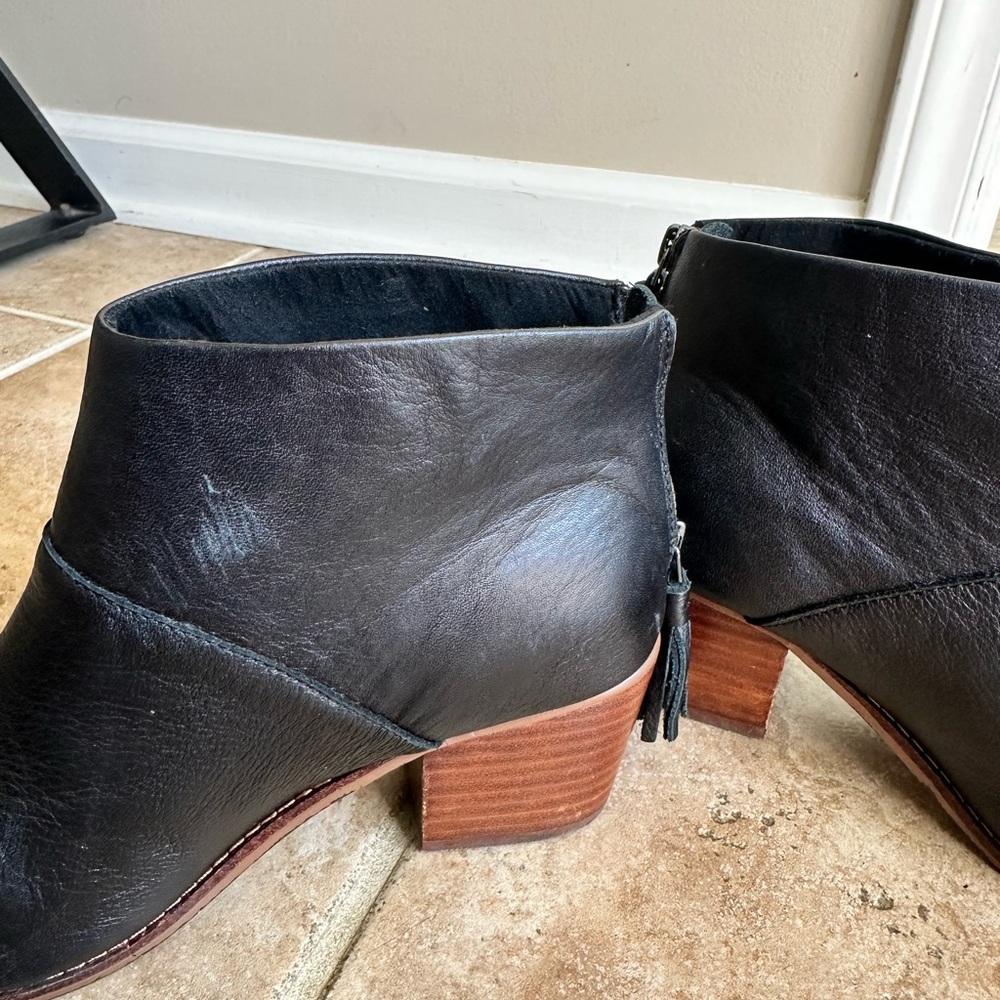 Toms Black Leather Ankle Booties